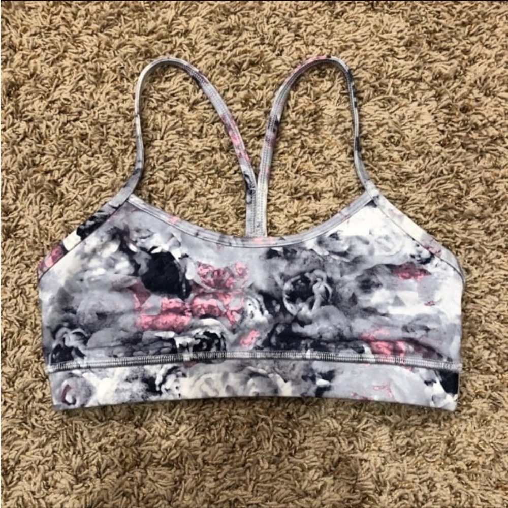 Lululemon Flow Y Floral Rose Sports Bra 4 Small Grey Purple